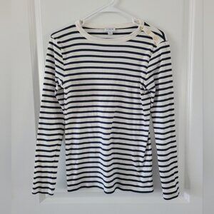 J Crew Navy Blue and White Stripe Blouse Top